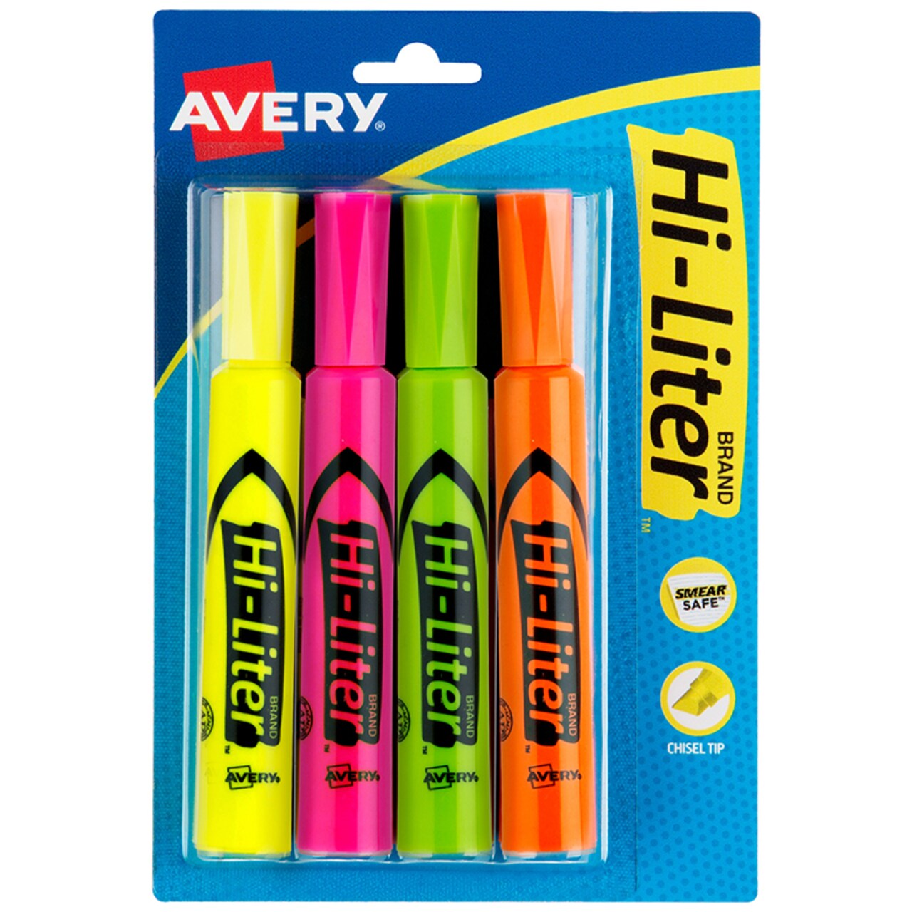 Hi-Liter® Desk-Style Highlighters, Assorted Colors, Smear Safe™, Nontoxic,  4 Highlighters
